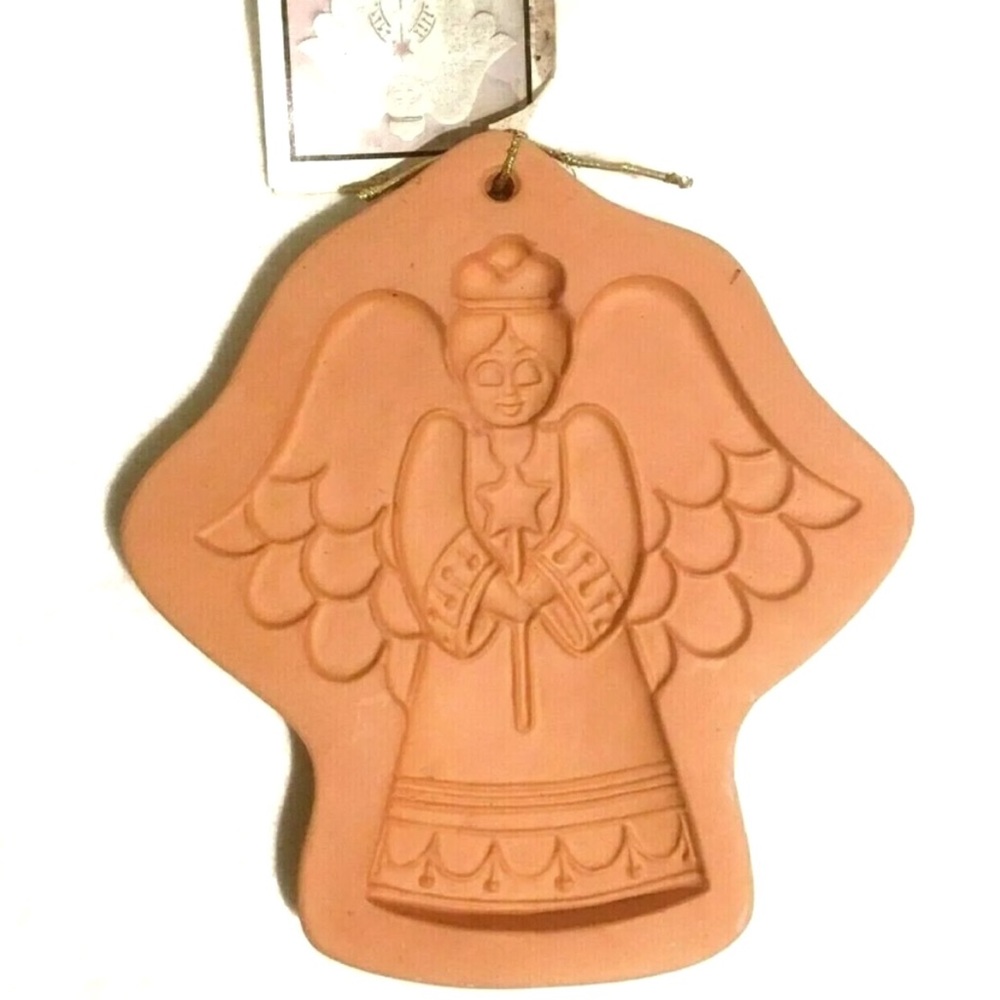 Vintage Cotton Press Cookie Mold 1992 Angel Terra Cotta Baking Christmas Holiday